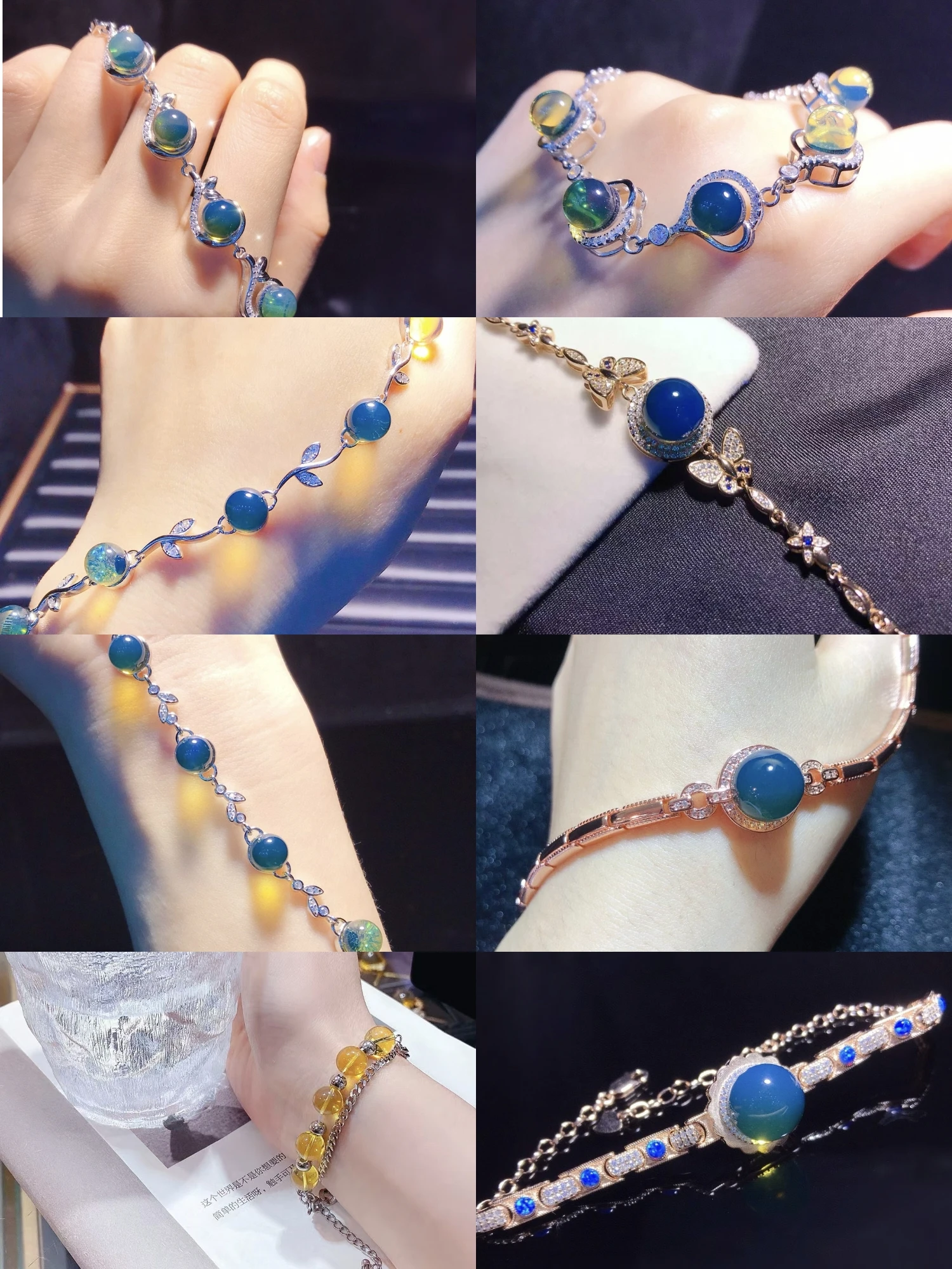 

Certificate 925 Silver Bracelet With Natural Mexican Blue Amber Beads Leaf/Butterfly/Flower/Heart/Star Cuff Bangle Blue Jewelry