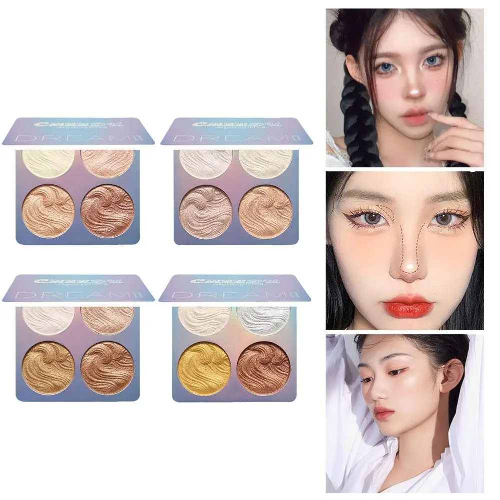 4 Colors Waterproof Face Baked Highlighter Palette Makeup Skin Brighten Contour Luminous Long Lasting Shiny Bronzers Powder M3f6