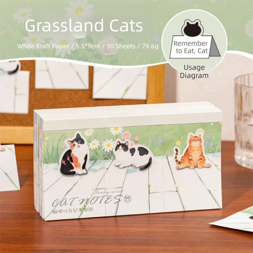 

90 Sheets/Pack Cute Cartoon Cat Sticky Notes Daily Series Standable Memo Pad Illustration To Do List Notepad Scrapbook