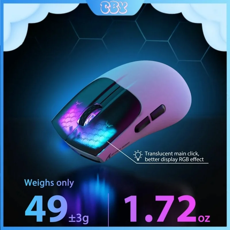 ATTACK SHARK X5 Tri-Mode Wireless Rechargeable Gaming Mouse, 49g Lightweight PAW3212 Optical Sensor GB LED Honeycomb Mouse