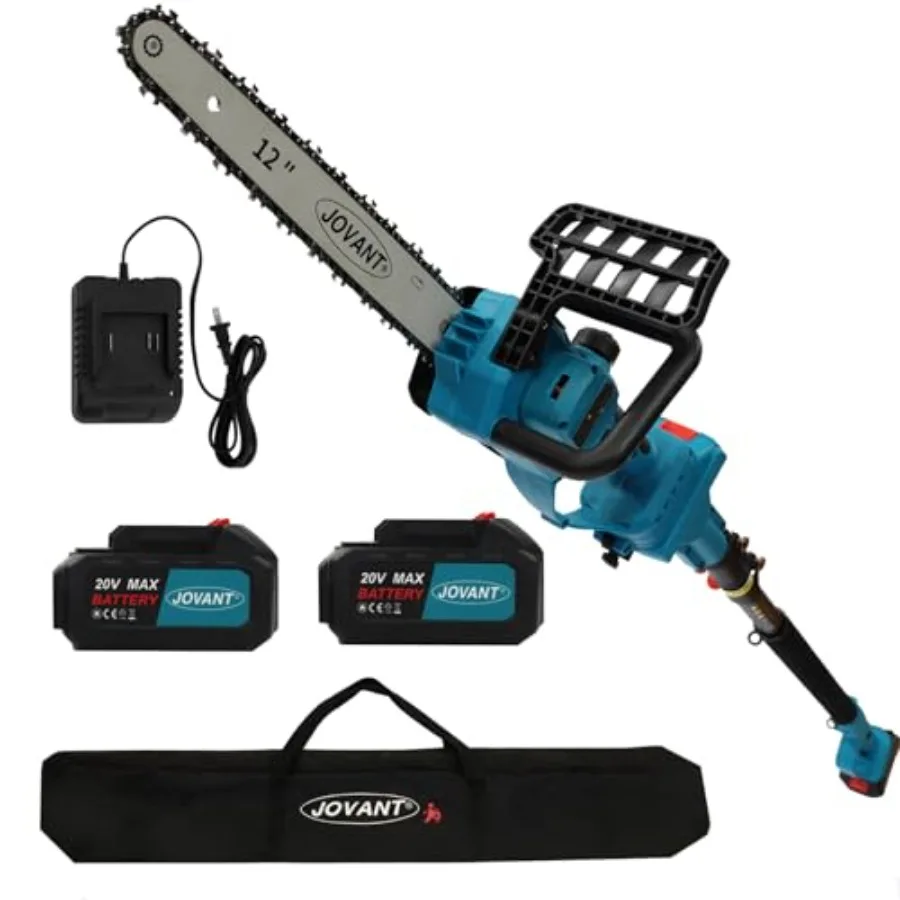 منشار قطب لاسلكي 12 بوصة مع بطاريتين بحد أقصى 20 فولت 4 أمبير في الساعة منشار كهربائي يعمل بالبطارية 15 قدم يصل إلى مثالي لتقليم الأشجار في