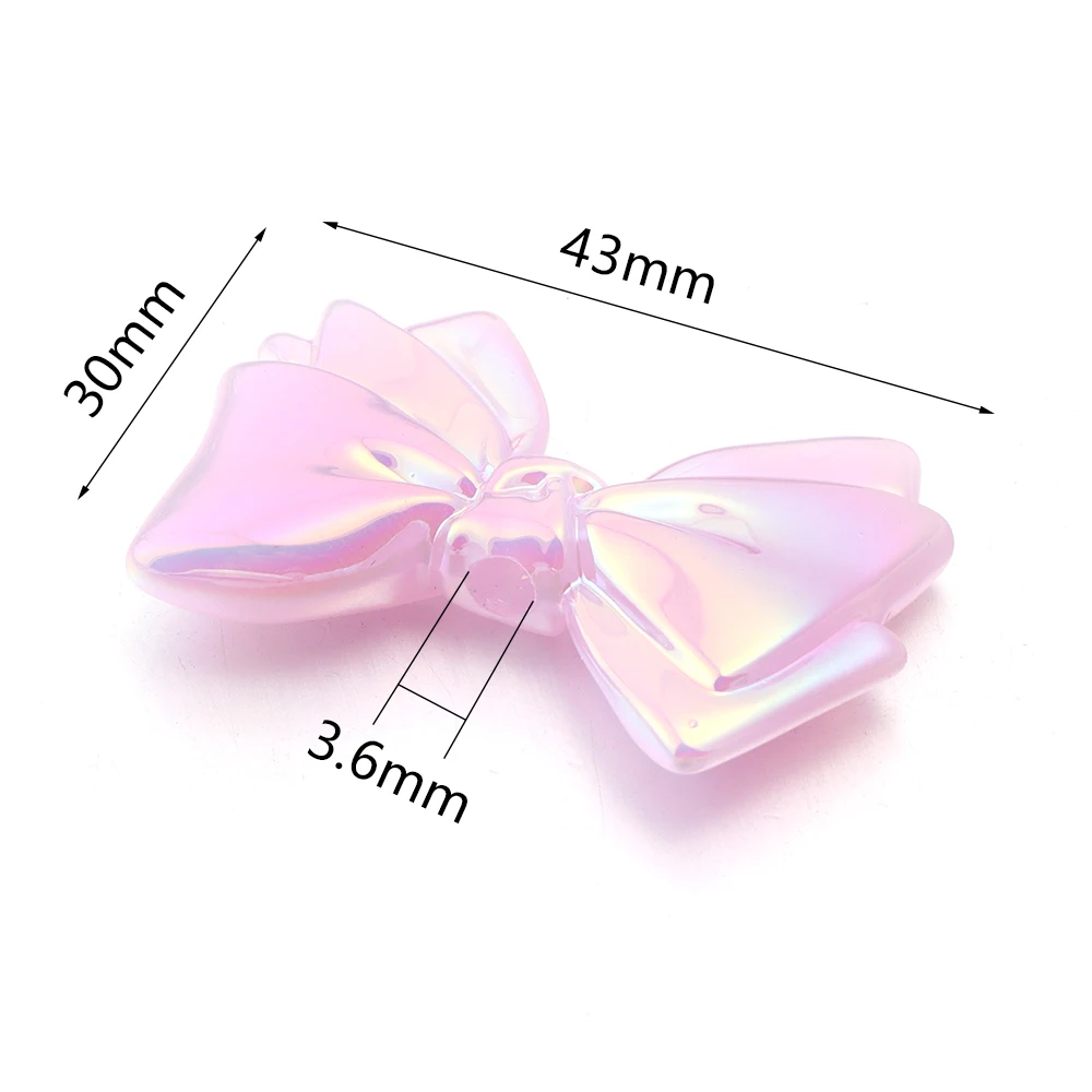 10Pcs/Lot 43x30mm Jelly Color Bow Acrylic Bead Shiny Loose Spacer Beads For Jewelry Making DIY Handmade Keychain Accessories