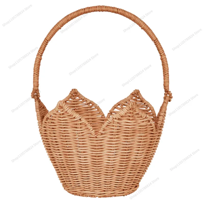For natural rattan woven retro picking basket handmade rattan flower basket children outdoor toy storage basket