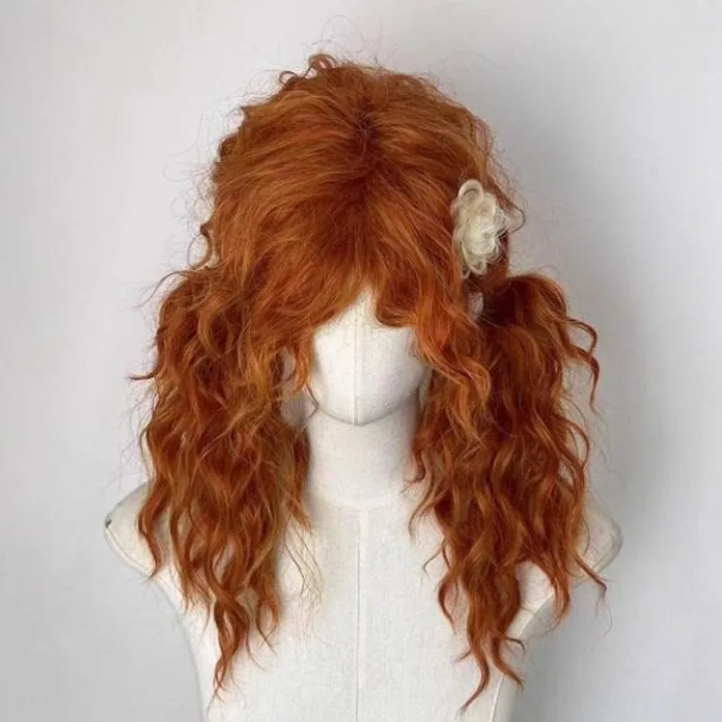 Vintage Fluffy Curly Full Wig for Women, Pumpkin Orange Loose Undecorated Hairstyle Ideal for Cosplay, Party & Daily Styling