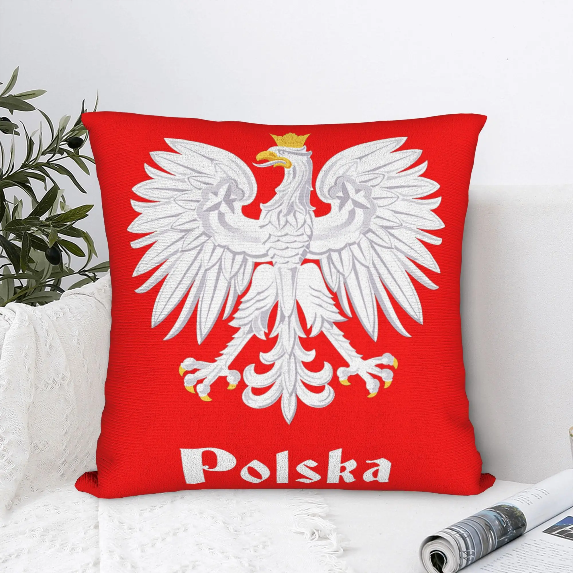 Soft Polish Eagle Coat of Arms Poland Pillowcase Polyester Cushion Cover Decor Polska Pillow Case Cover Home Square