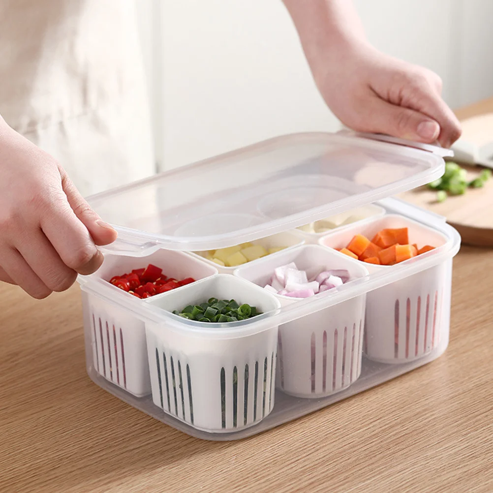 

Fridge Food Storage Container Clear 6-Compartment Organizer Kitchen Vegetable Box Refrigerator Organizer Fresh Keeping Food