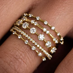 Huitan Multilayer Cubic Zirconia Women Rings New Luxury Wedding Band Accessories Gold Color Temperament Female Party Jewelry