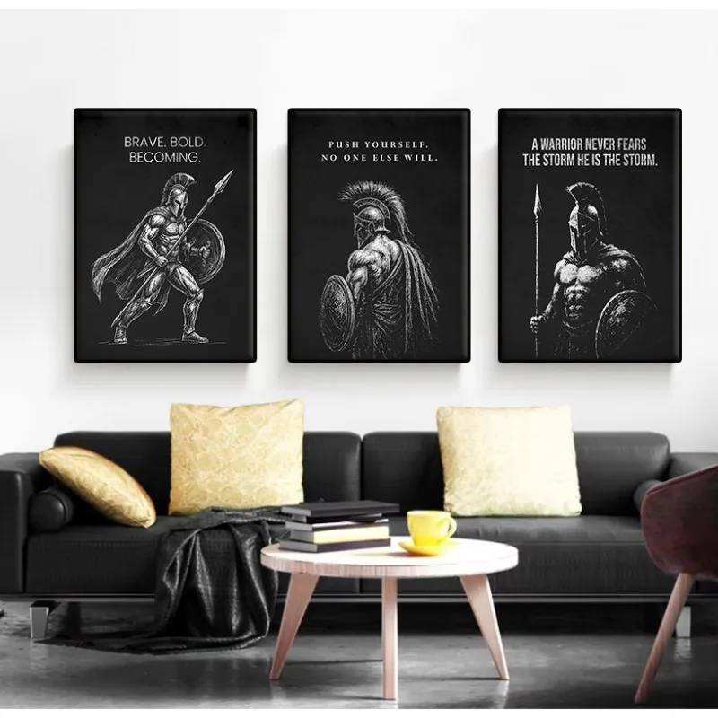 Black and White Spartan Warrior Quote Poster Powerful Samurai Inspirational Canvas Painting Wall Art Living Room Home Decor Gift