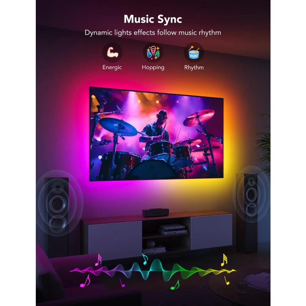 Faixa de luz de fundo LED de TV Govee, luz de fundo LED inteligente RGBIC para TVs de 40 a 50 polegadas, sincronização de música, Wi-Fi Bluetooth e controle de aplicativo, funciona com