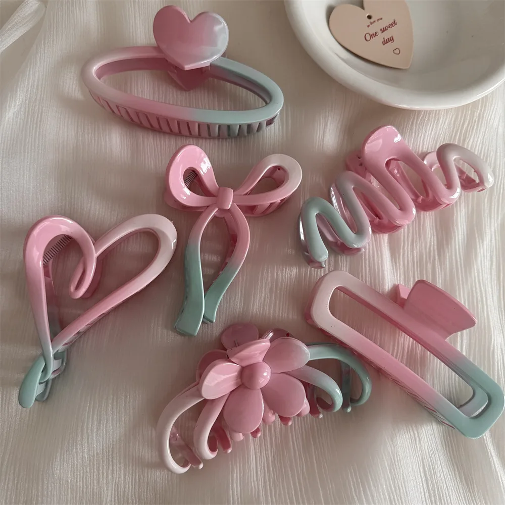 Korean Woman Senior Pink green gradient color Hair Claw Barrettes Girl Fashion Hair Clips Hair Headwear Hair Accessories Hairpin