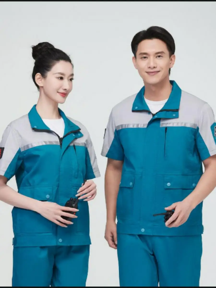 vetements-de-travail-antistatiques-d'ete-a-manches-courtes-patchwork-colore-pour-stations-service-industrie-chimique-usines-electroniques