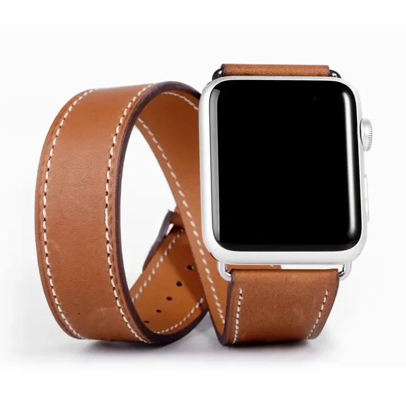 

Double Tour Strap for Apple watch band 45mm 41mm 44mm/40mm 42mm/38mm Leather watchband bracelet iWatch series 5 4 3 se 6 7 band