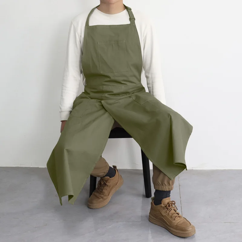 

Canvas Apron Custom Logo Split Leg Pants Hanging Neck Adjustable Drawing Work Clothes Apron