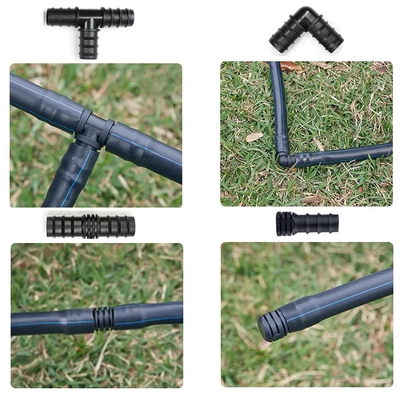 

16mm 20mm 25mm PE Barb End Connectors Couplings Straight Tee Connector Micro Drip Irrigation Tube Repair Fitting Garden Watering