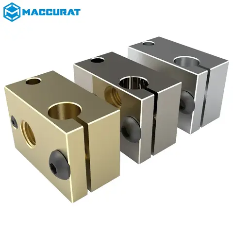 High Quality V6 Heater Block Plated Copper Brass PT100 3D Printer Parts Heat Block for Upgrade E3D V6 Hotend DDB Titan Extruder