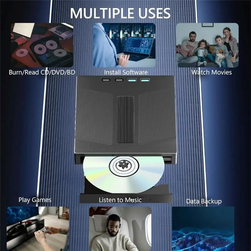 ●7 In 1 External Blu-Ray Drive,Supports 100G Disc BD/CD DVD Burner For PC Laptop Desktop
