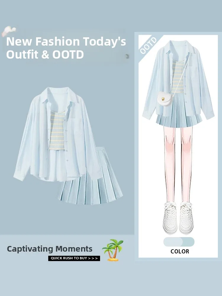 

Осенний пляж Vaion Sle, женская новинка Dopane, синий солнцезащитный крем, плиссированная юбка с ремешком, комплект из футболки, ансамбль Faion