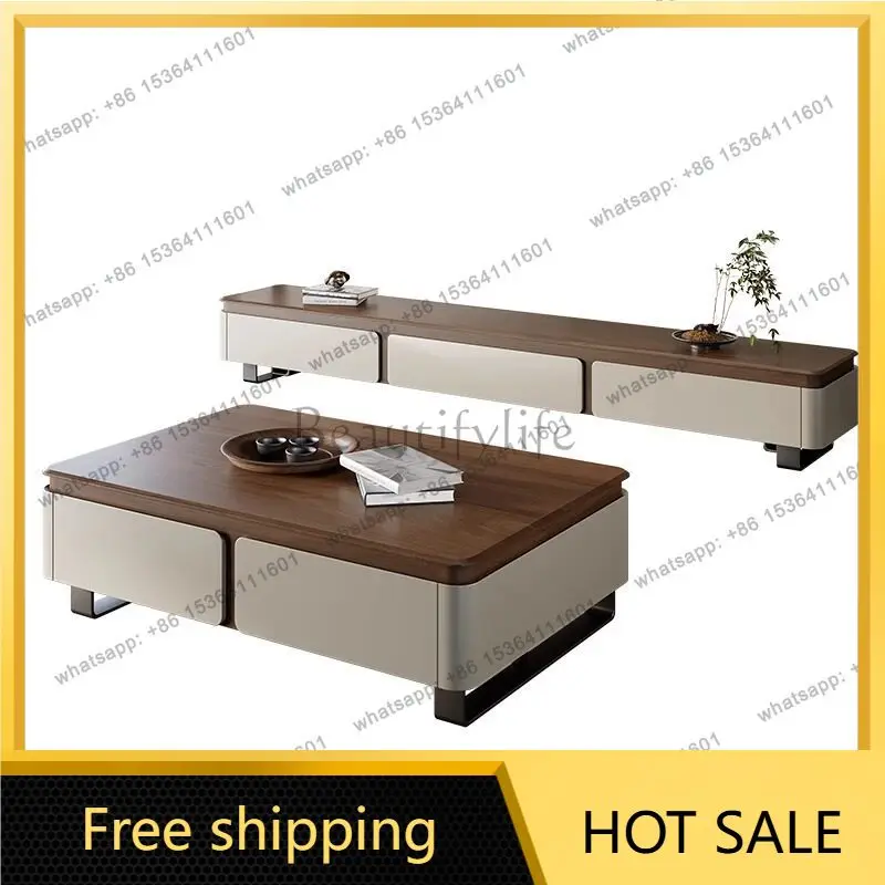 XX. Italian light luxury wood grain countertop coffee table living room home modern simple large apartment high sense