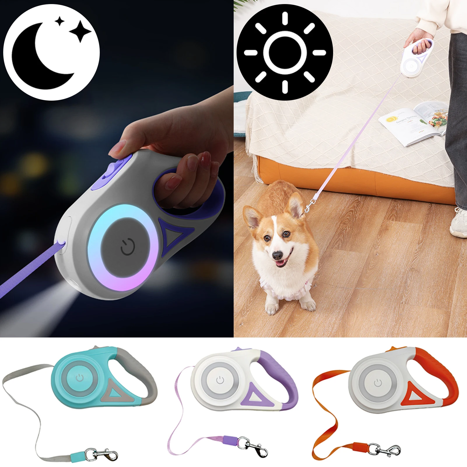 Automatic Retractable Dog Leash with LED Flash Light, Portable Walking Leads, Running Leads, Pet Accessories, Outdoor Walking