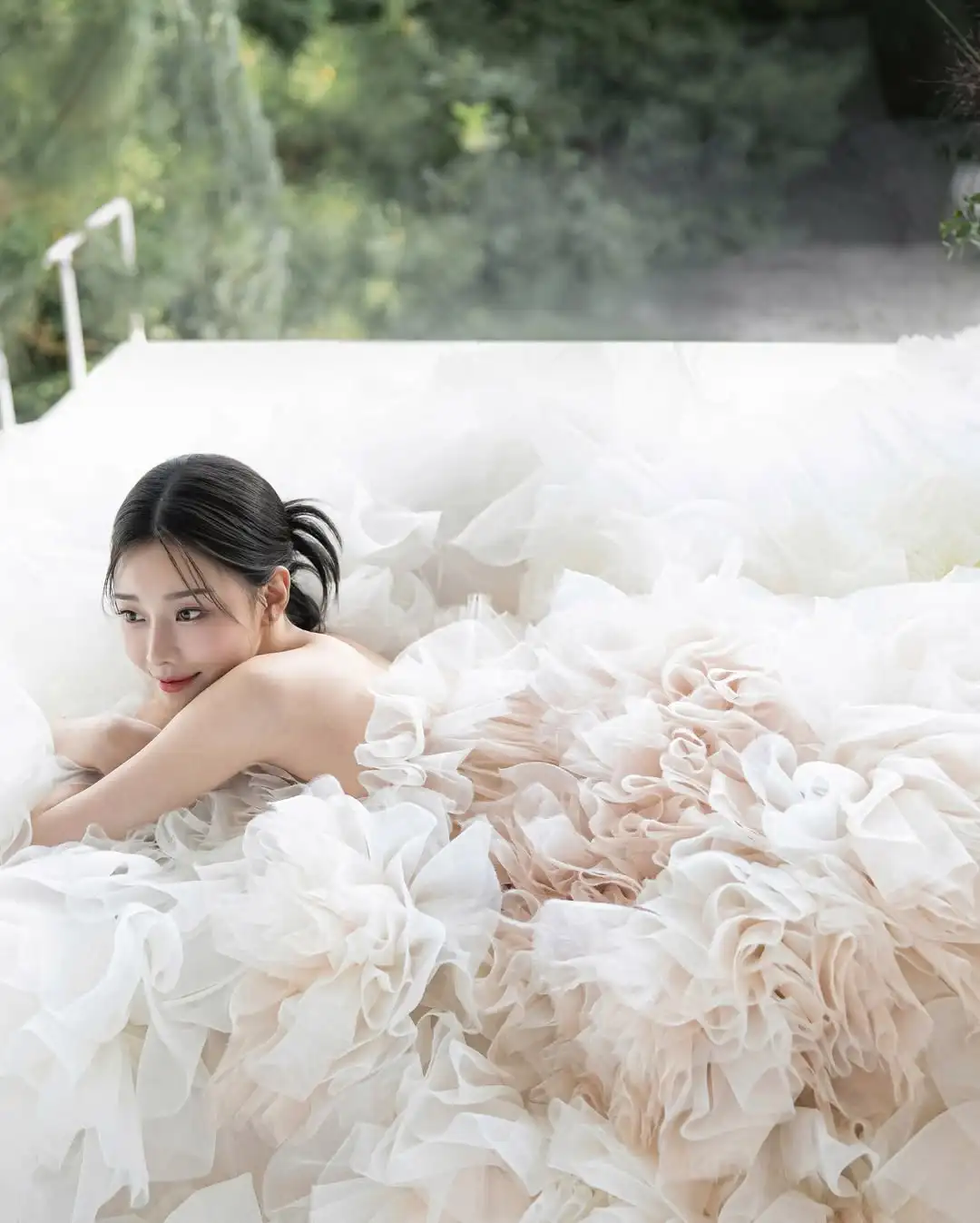 MD Gradient New A-line Off Shoulder Evening Dress Tulle Pleat Korea Photoshoot Sweep Train Evening Gown Corset Customised 웨딩드