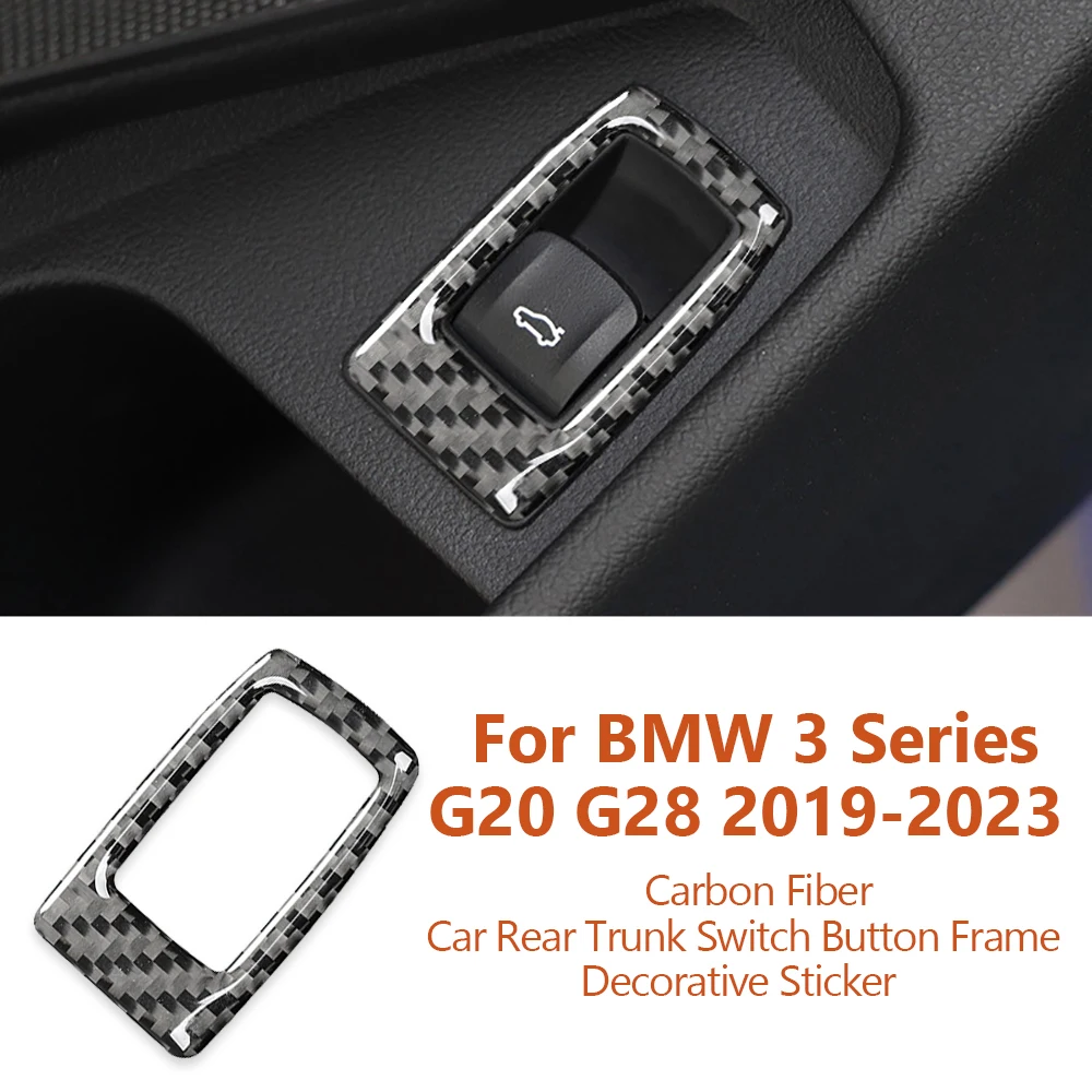 For BMW 3 Series G20 G28 325li 330d 335 2019-2023 Carbon Fiber Car Rear Trunk Switch Button Frame Decorative Sticker Accessories