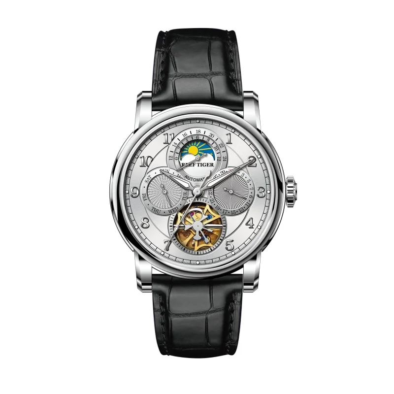 REEF TIGER 1965 Exquisite Belt Fashion Men's Automatic Mechanical Watch Multi functional Sapphire Business Watch Gift RGA1965