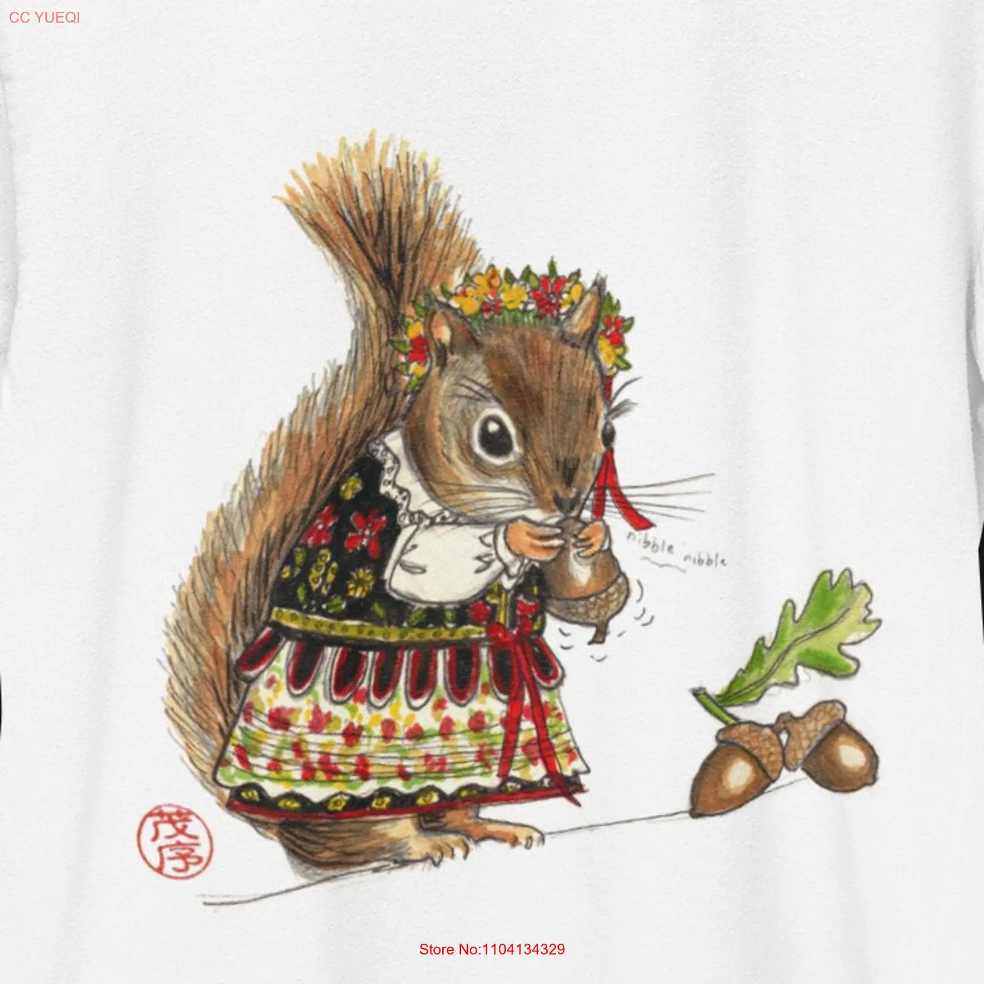 Squirrel T Shirt soft cotton Irish traditional dress acorns animal whimsical apparel original art graphic design fun novelty