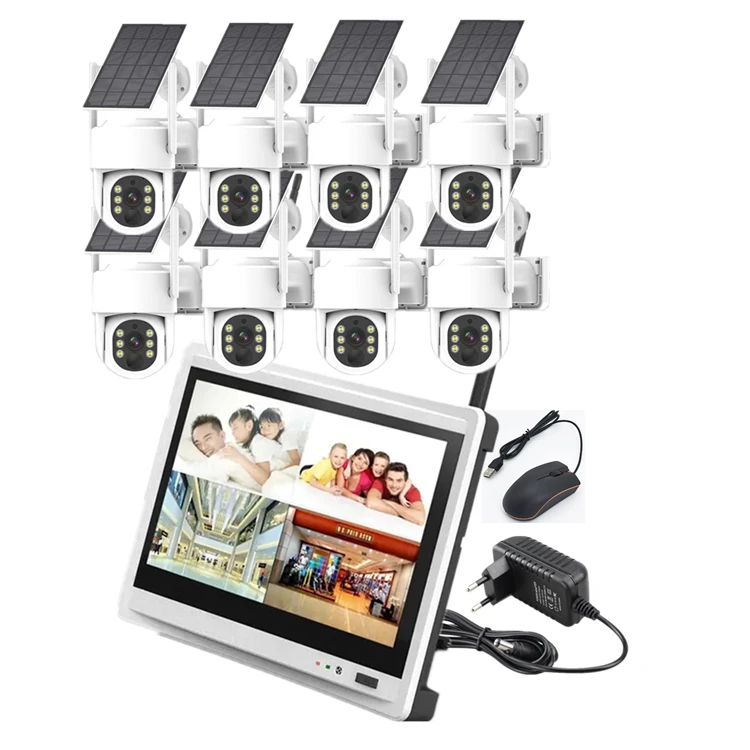

Jianvision 8-Channel Solar-Powered PTZ 360-Degree Security Cameras 12-Inch Screen Wireless NVR Outdoor Via Eseecloud