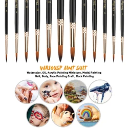 12pcs Paint Brushes Set Professional Paint Brush Round Pointed Tip Nylon Hair Acrylic Brush for Acrylic Watercolor Oil Painting