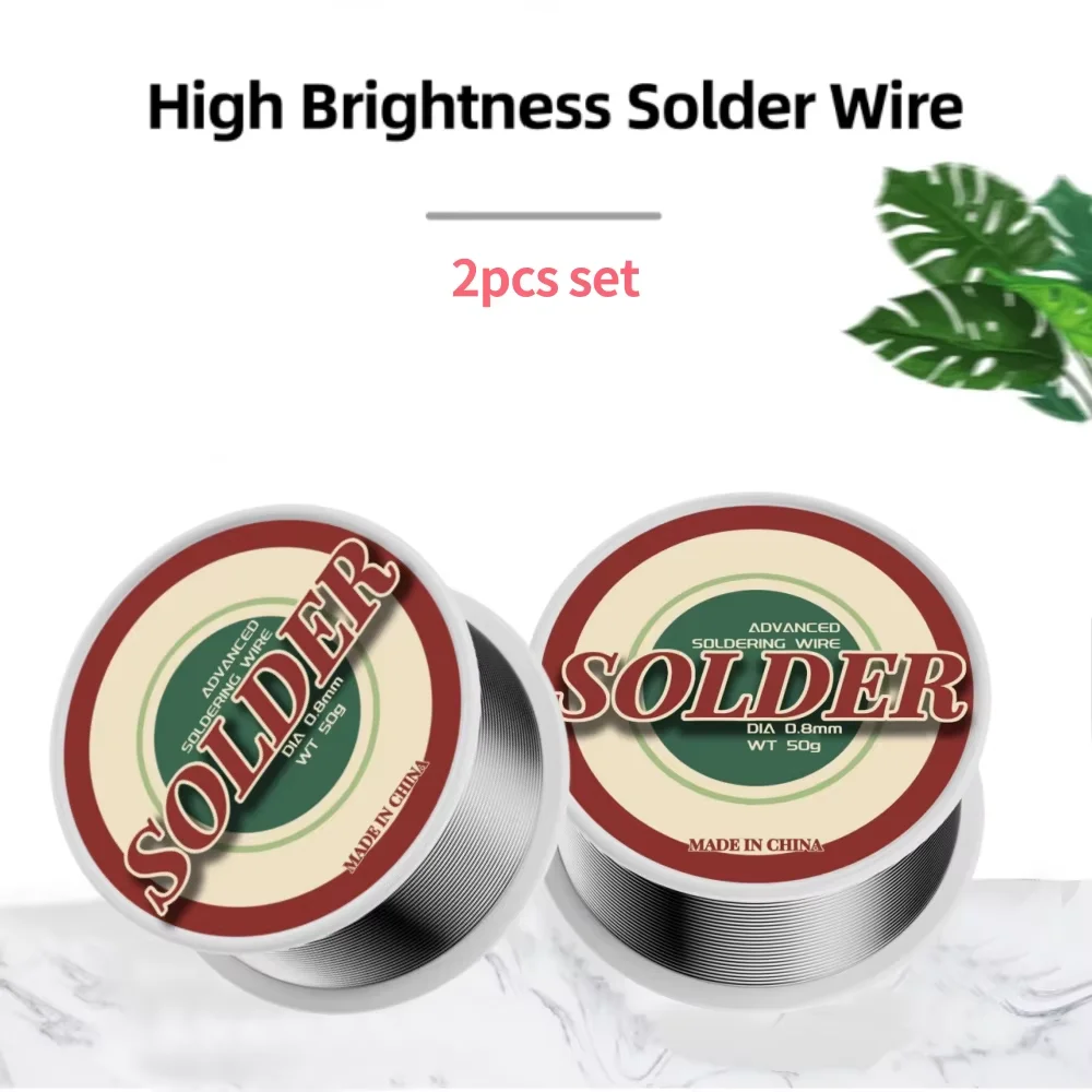 2Pcs Solder Wire Small Roll Electrolytic Welding Wire High Brightness Activity Leaded Solder Wire Tin Roll