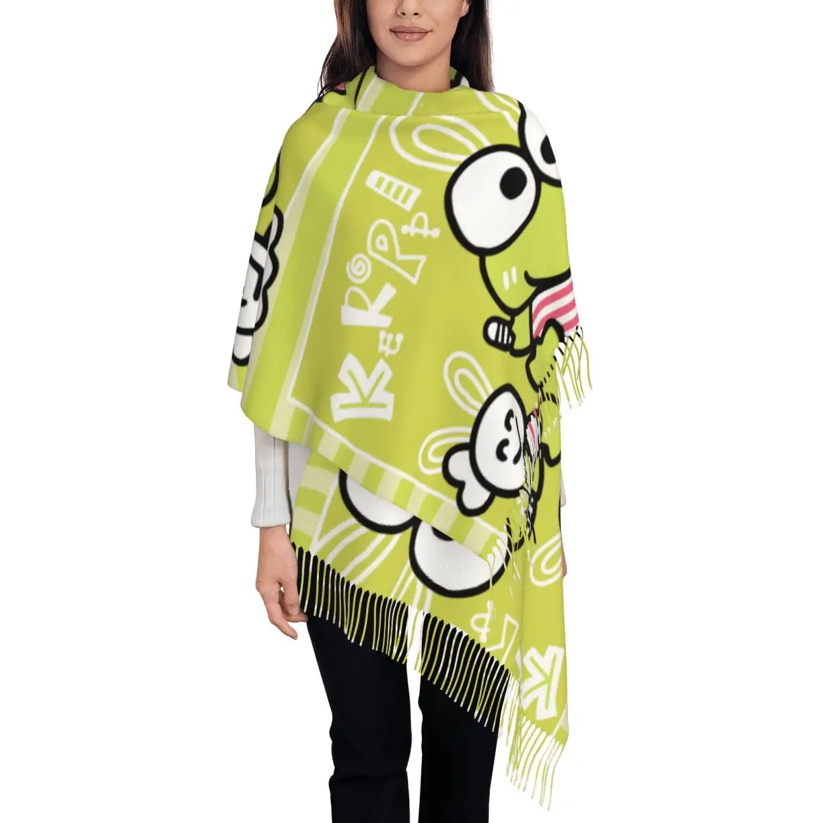 

Cartoon Keroppi Frog Shawl Wrap Womens Winter Large Long Scarf Pashmina Shawl Scarves