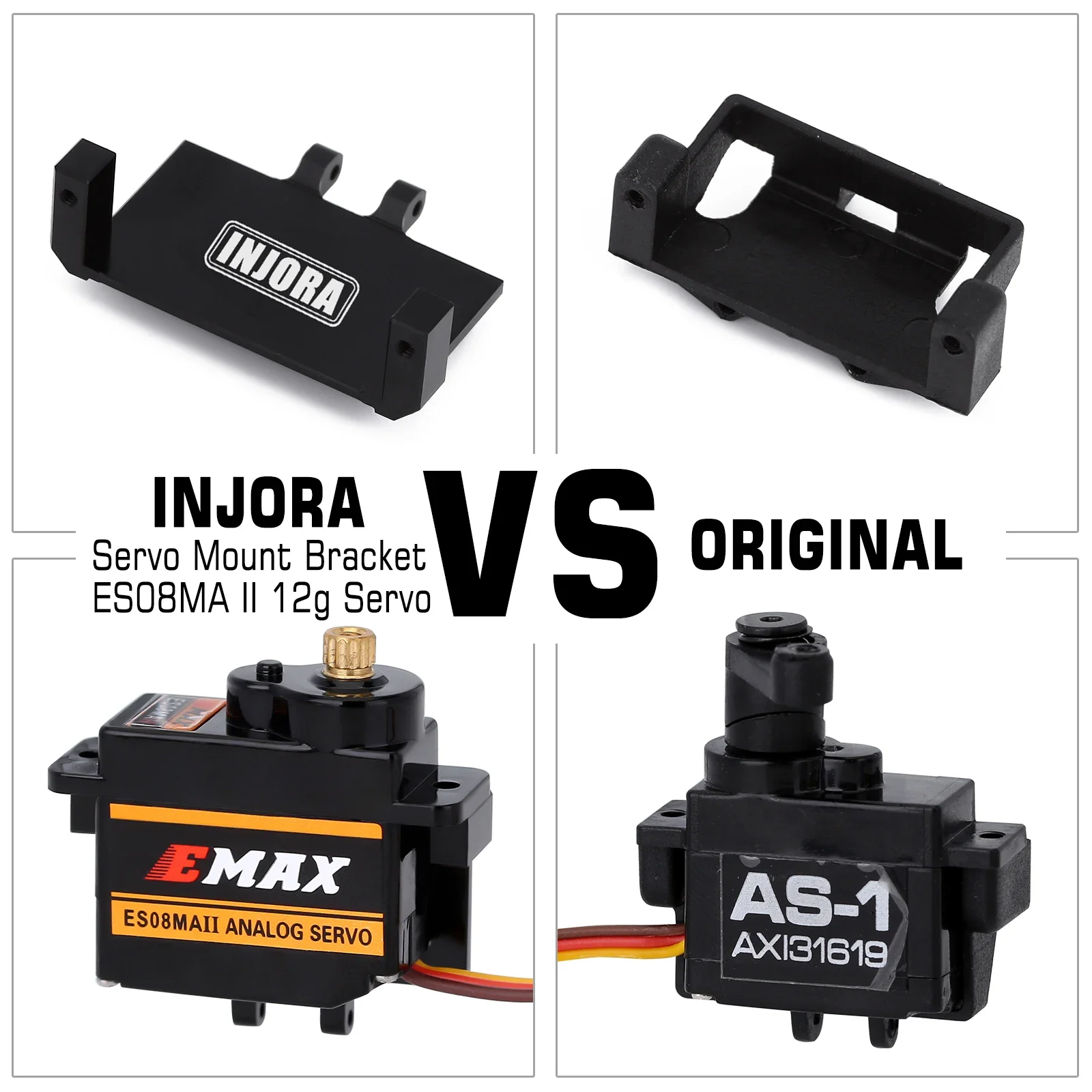 INJORA EMax ES08MA II 12g Servo de engranaje de Metal analógico con soporte y brazo 15T para modelo de coche RC Axial SCX24 piezas de mejora de gladiador