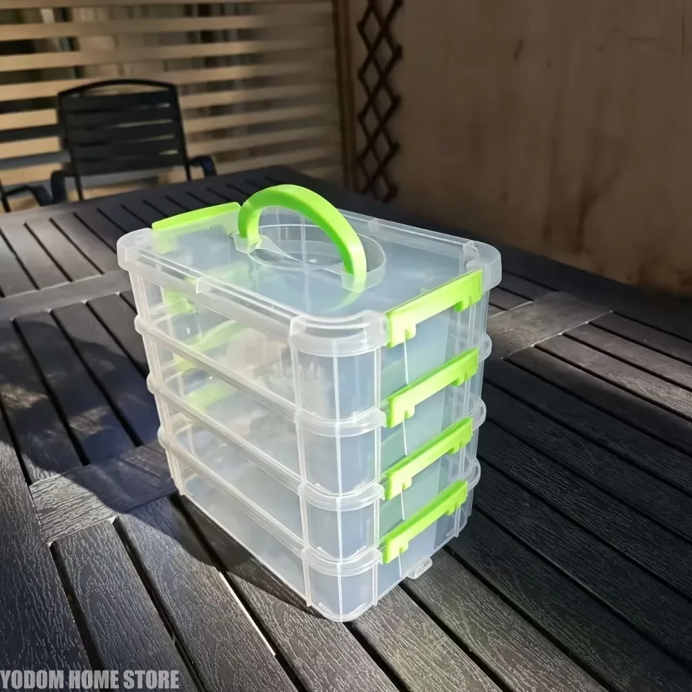 4-Tier Transparent Plastic Storage Box with Lid, Divided Drawer Modular Portable Organizer Case
