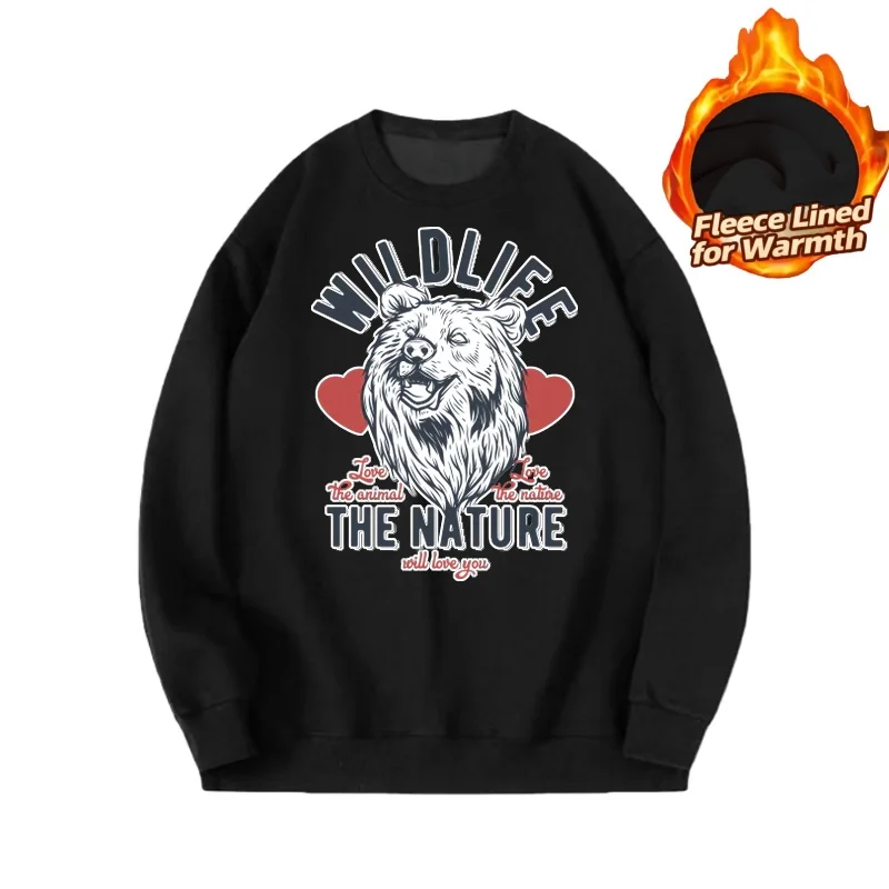 بلوزة بأكمام طويلة ورقبة دائرية من سلسلة طباعة على الطراز الكوري، 100% قطن مع بطانة من الصوف للدفء الإضافي، كاجوال ودافئ #5