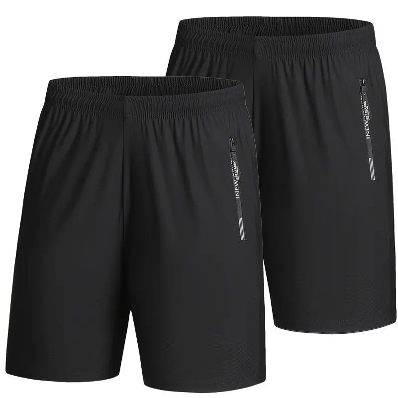Zipper Pocket Ice Silk Sports Shorts Men's Summer Thin 2026 Quick-drying Casual Short Pants Men's Loose Elastic Beach Pants Men