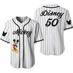 Disney Mickey Baseball Jersey Men's Women's Button Shirt Tops Disney 50th Anniversary Short Sleeve Top Fashion Baseball Uniform