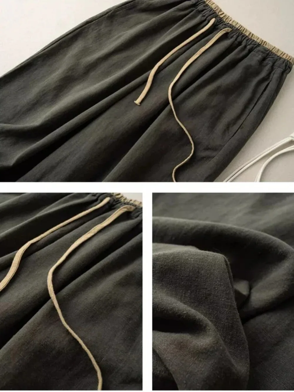 Cotton Women's Pants Y2K Black Drawstring Elastic Waist Casual Ankle-Length Pants Female Loose Fashion Elegant Ladies Bottom