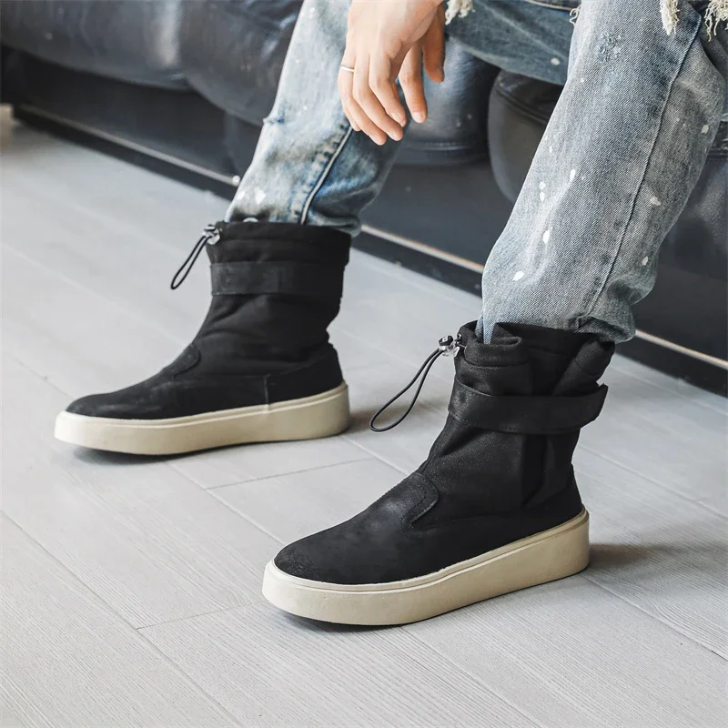 2024 Autumn New Men's Thick Soled Height Increasing Casual Men's Shoes Niche Trend High Top Board Shoes