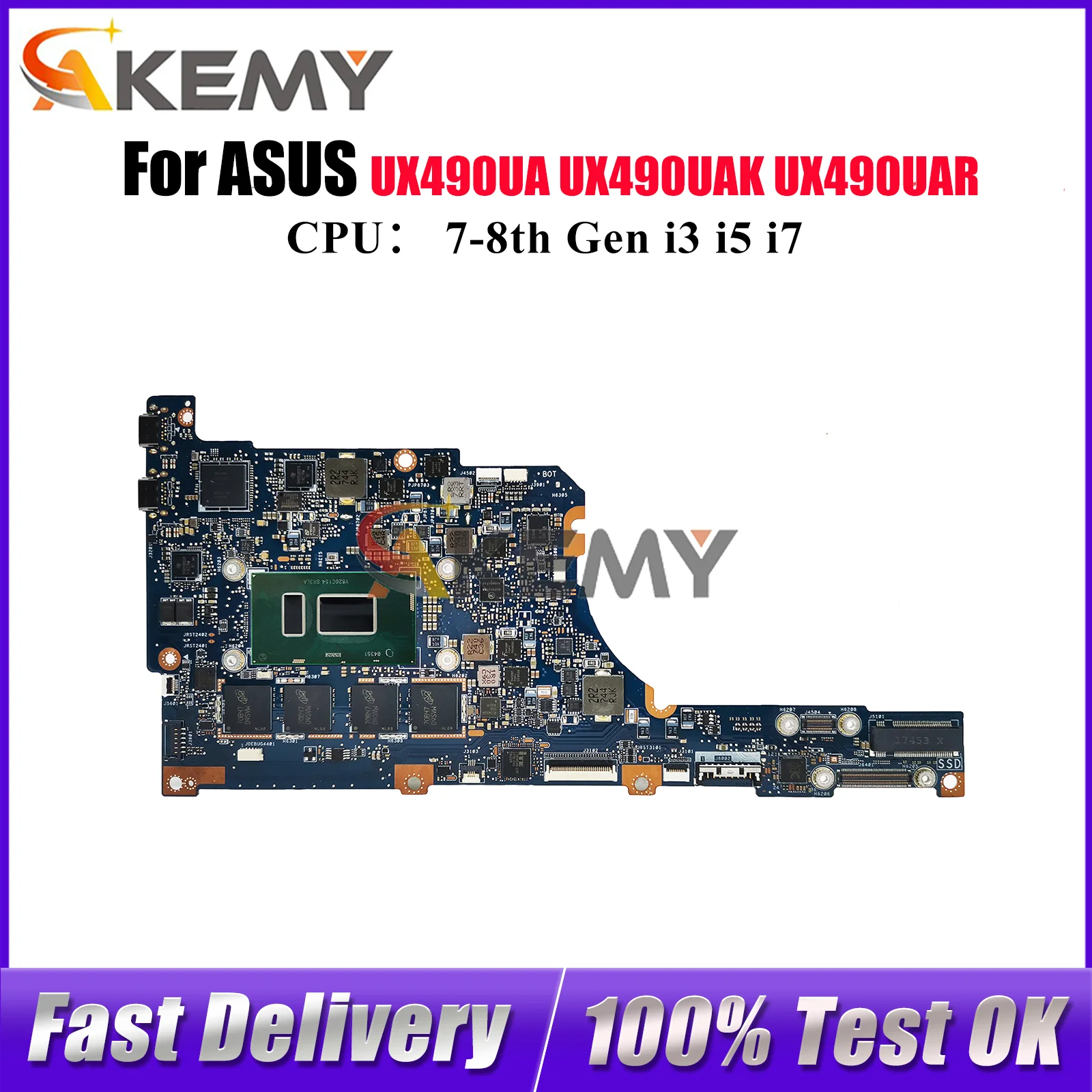 

UX490UA Материнская плата для ноутбука ASUS ZenBook UX490UAR UX490U UX490UA UX490UAK Материнская плата для ноутбука с процессором i3 i5 i7 100% тест в порядке