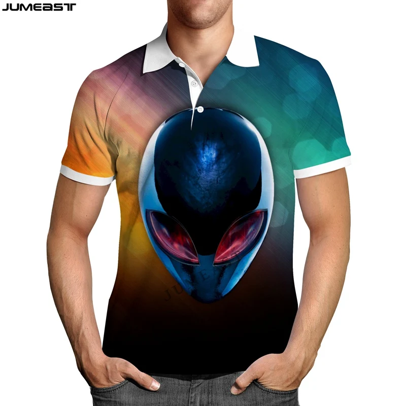 Jumeast Y2k Men Women 3D Printed Sweatshirt Hip Hop Alien UFO Fashion Polo T Shirt Sport Pullover Tops Tees