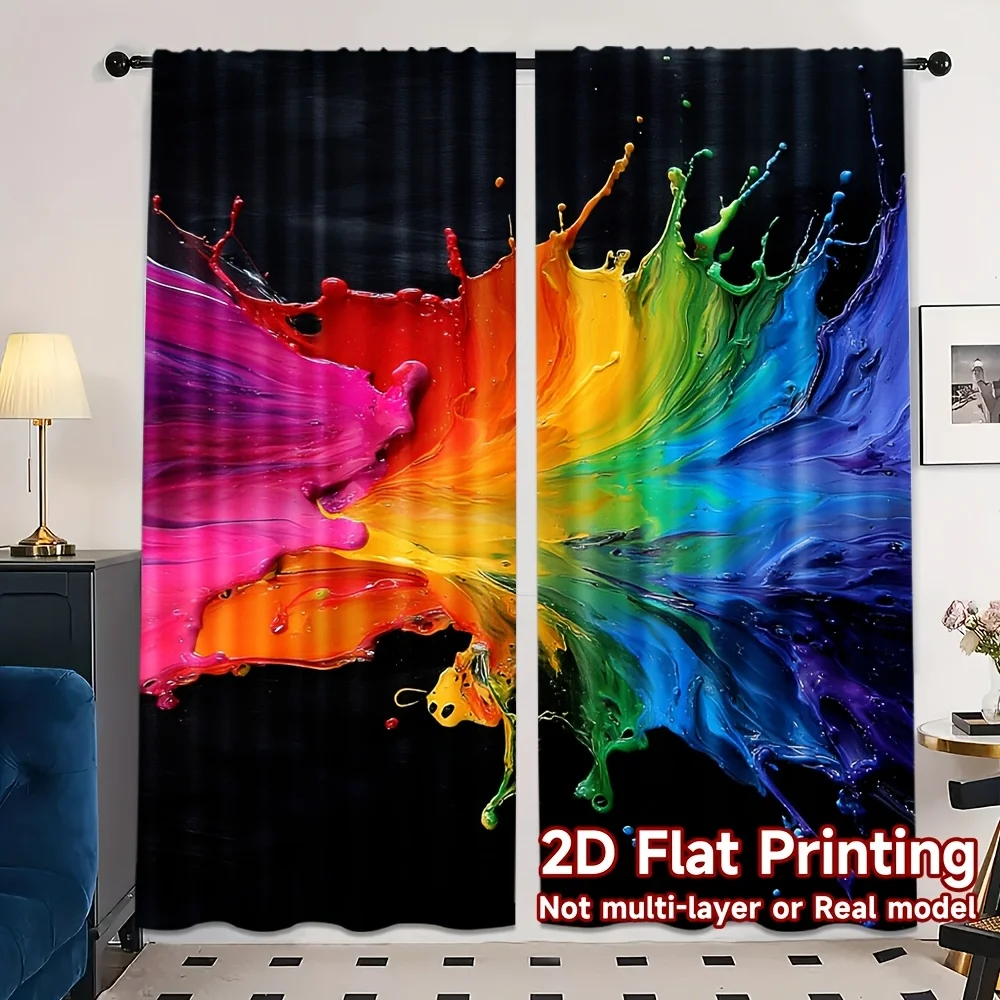Modern color-blocking design Print Drapes Room Darkening Window Curtains for Home Decor,Rod Pocket Blackout Curtains Bedroom