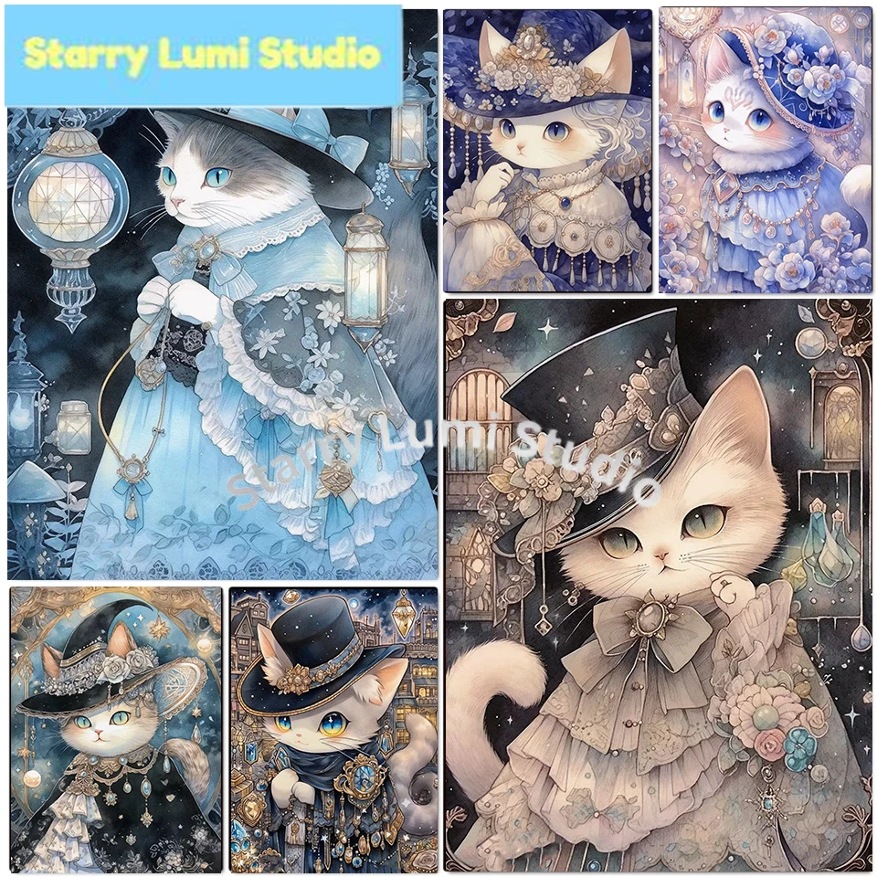 

Набор для вышивания алмазной мозаикой 5D DIY: Кот и цветы, полная выкладка, мультяшные милые животные, картина из страз