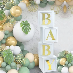 White Gold Letters A-Z Baby Balloon Box Birthday Decoration Box Cube Balloon Packing Box for Baby Shower Wedding Decoration
