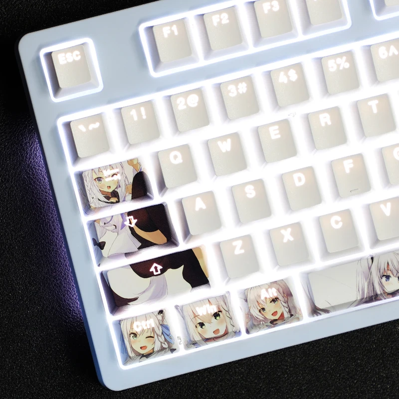 Imagem -06 - Shirakami Fubuki 108 Tampas Chave Pbt Sublimação de Tinta Transmissão de Luz Oem mx Interruptor de Eixo Cruzado Keycap Teclado Mecânico Jogos