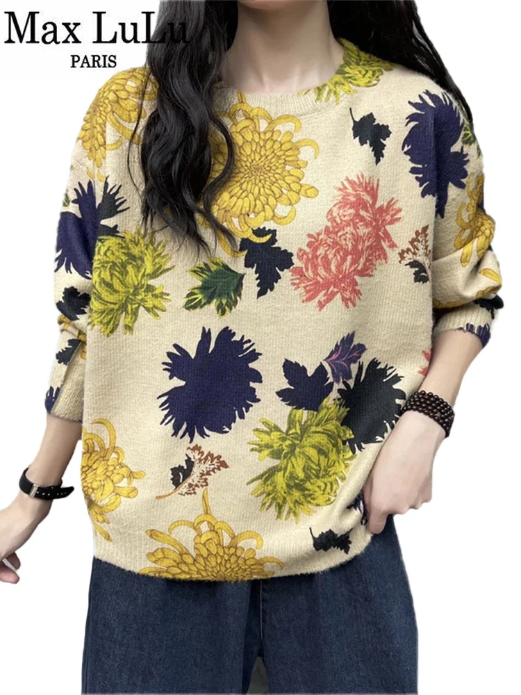 Max LuLu Korean Fashion Knitwear Womens Autumn Printed Loose Sweaters Ladies Casual Warm Pullover Classic Luxury Floral Jumpers