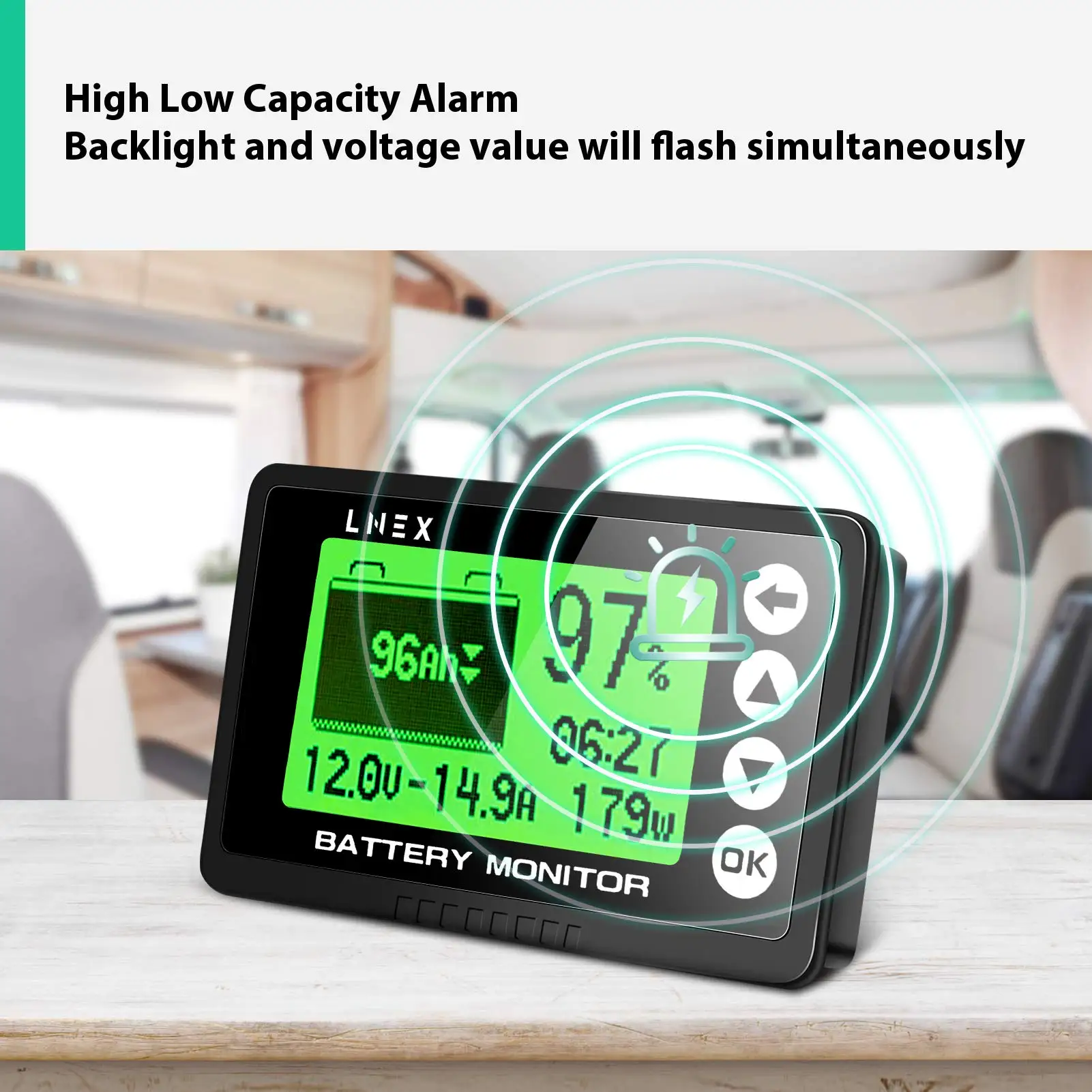 

Портативный монитор заряда аккумулятора 500А с шунтом, 10В-120В для автомобилей и автодомов