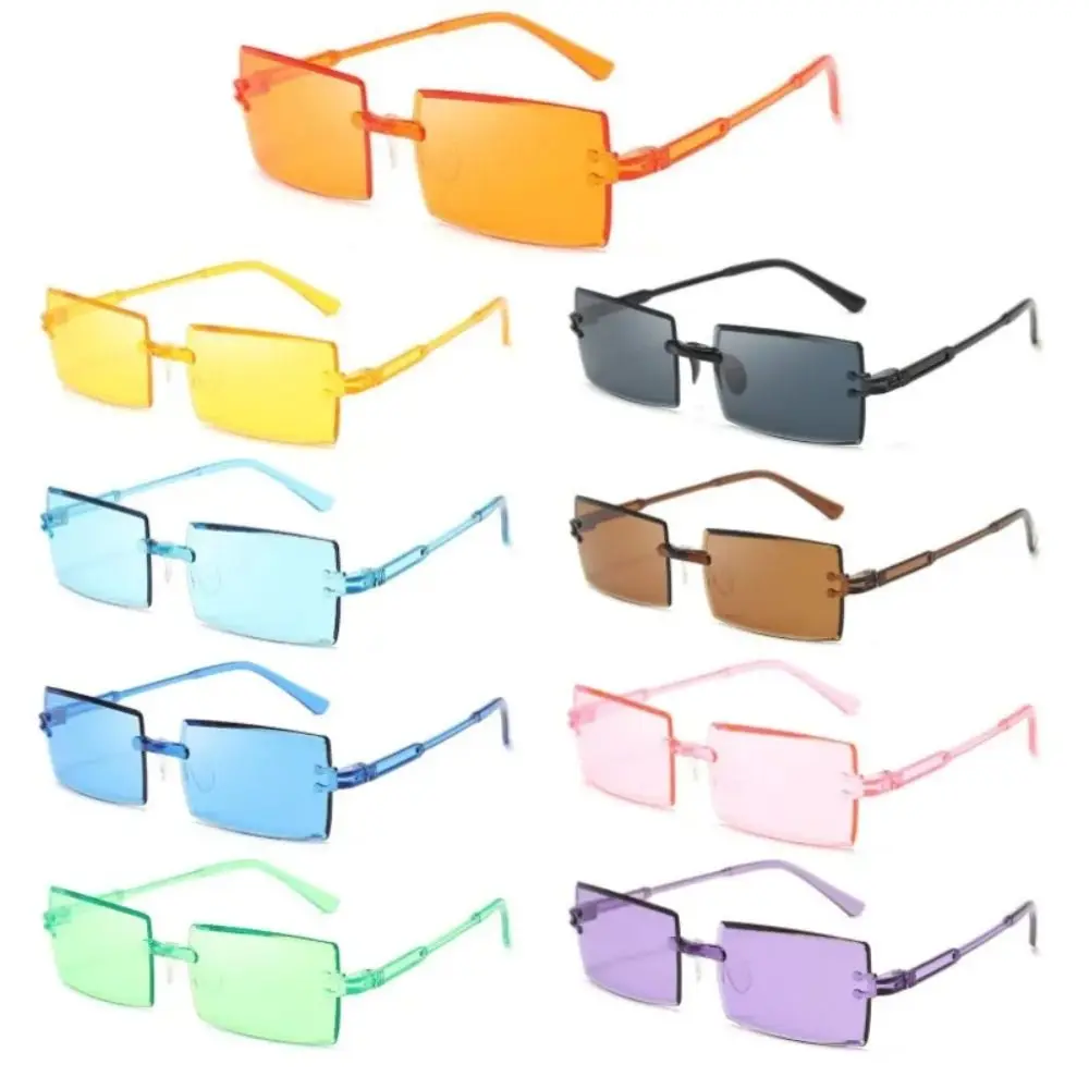 Gafas de sol rectangulares sin montura con protección UV de moda, gafas de sombras degradadas de plástico para mujeres y hombres