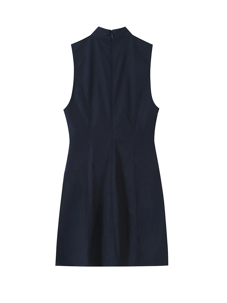 HH Spring Summer Y2K Style Navy Mini Dress Women Sleeveless Lace Up Front Multi Cargo Pockets Slim Bodycon Party Street Dress
