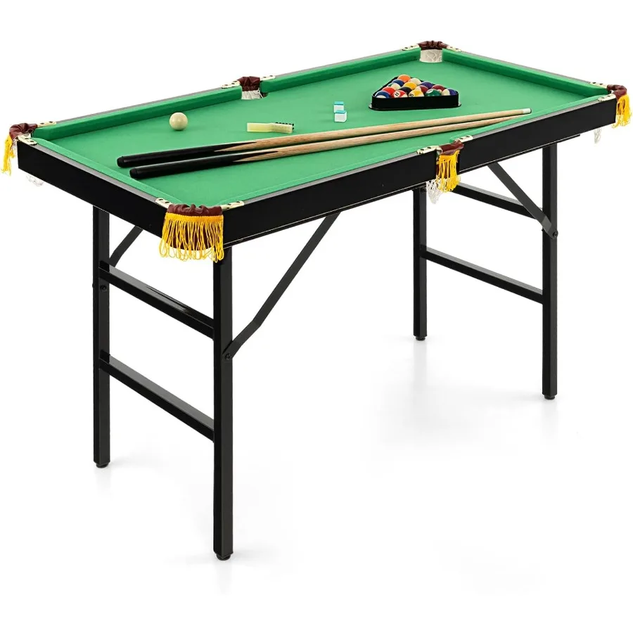 

Foldable 48'' Pool Table with Balls Cue Sticks Chalk and Brush Mini Billiard Table for Family Party Compact Design Durable Wood
