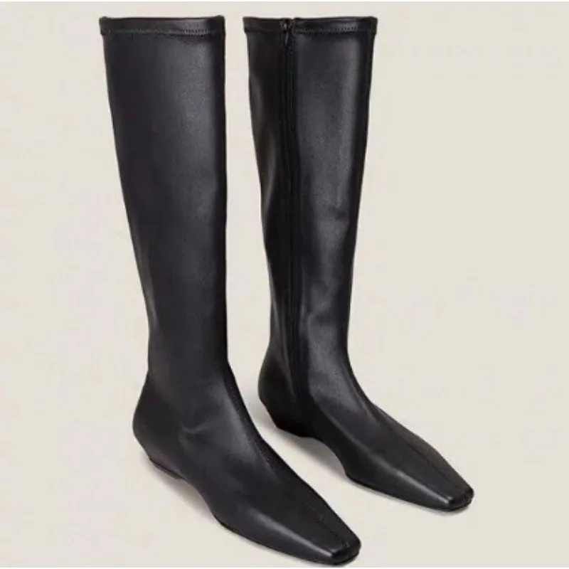 

NEW Women Knee High Boots Genuine Leather Luxury Brand Chunky Low Heels Shoes Woman Winter 2025 Zipper Long Boot